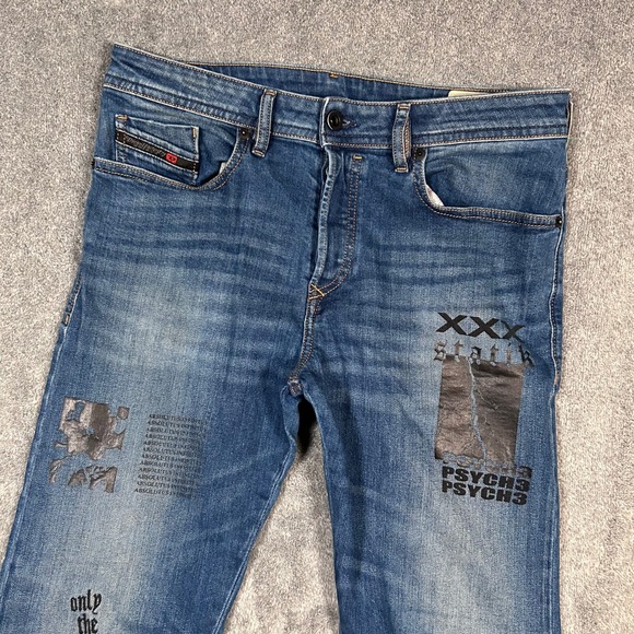 Diesel Denim Jeans Buster-P Regular Slim Tapered Graphic Print  Mens 31x29 - Picture 2 of 16